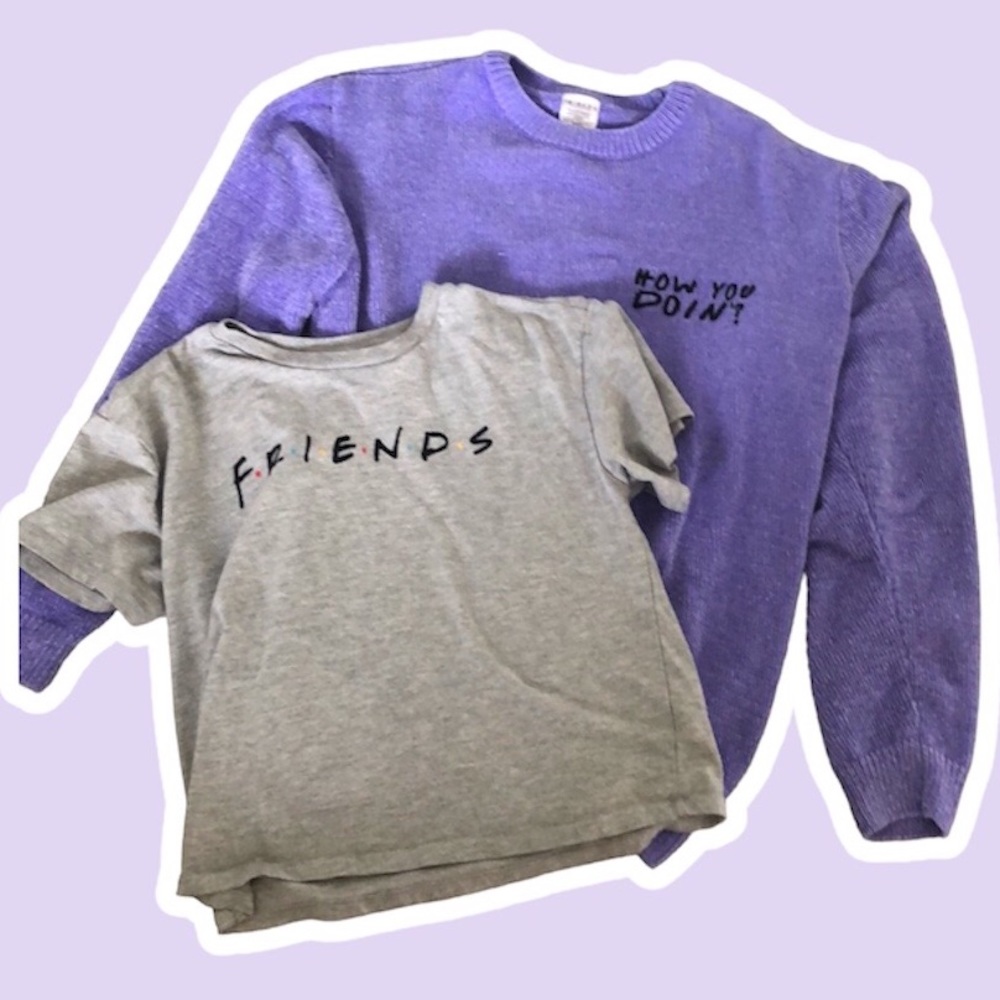 FRIENDS Apparel Set - Friends Logo Tshirt and “How You Doin’?” Sweater